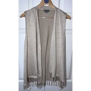 Women's Joseph Abound Grey Fringe Knit Vest Size L‎ Rayon Soft!